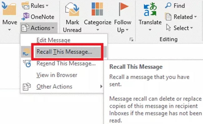 recall an email in Outlook