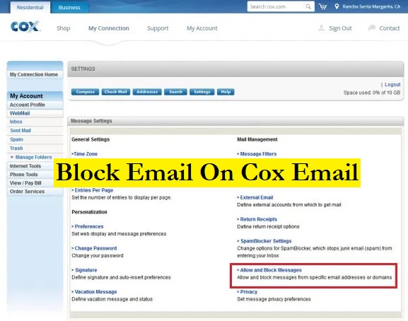 block email on cox