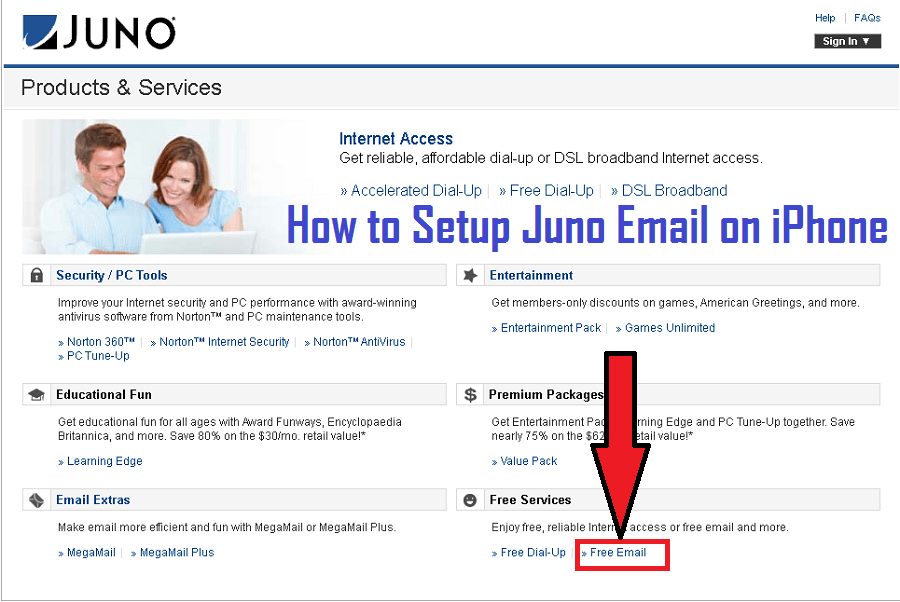configure juno email on iphone