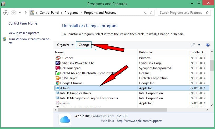remove iCloud from Windows