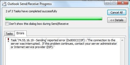 Windows Live Mail Error ID 0x800ccc0f 